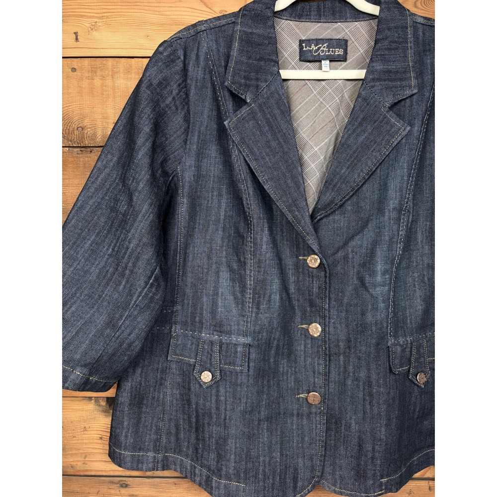 L.A. Blues Denim Blazer Womens 24W Plus 3/4 Sleeve Three Button NWOT